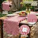 HunnmingRe 1 Pcs Red Plaid Gingham Ruffle Table Runner 118 x 13.8'' Farmhouse Table Runner 100% Cotton Scalloped Long Dresser Scarves for Mothers Day, Dining Room, Wedding, Kitchen Rustic Home Decor