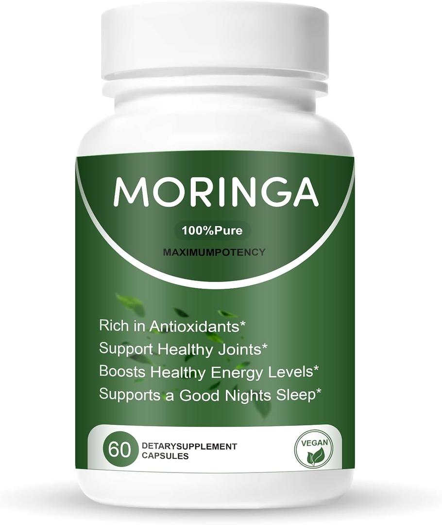 Moringa Capsules,1200mg Pure Moringa Powder Organic Capsules,Green Superfood SupplementEnergy, Skin, Immune Support,60count (EXP 07/01/28)