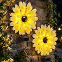 2 Pack Solar Sunflower Lights LED 9.8" Metal Sunflower Outdoor Wall Decor