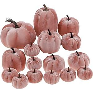 Yatinkim 16 Pcs Pink Fake Foam Pumpkins Decorating Velvet Fabric Pumpkin Bulk Fall Table Bowl Centerpiece Farmhouse Harvest Decorative Halloween