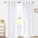 XWZO White Double Layer Curtains, 100% Blackout Curtains with Sheer Overlay for Nursery, Living Room, Children's Room, Grommet Thermal Insulated Privacy Curtains with Tiebacks, 2 Panels, 52x96