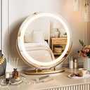 19" Round Vanity Mirror with Lights, Large Makeup Mirror with 3 Color Lighting Dimmable, Smart Touch Control, 360°Rotation Vanity Mirror for Bedroom, Dressing Room, Tabletop, Easy to Install, Gold