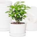 Oliz 4.7 Inch Plastic Plant Pots, Round Classic Planters with Drainage Holes and Saucers for Indoor Outdoor Plants, Perfect for African Violet, Snake Plant, Succulents (White 8 Pack)