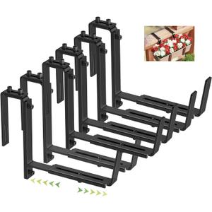 Y&M 6 PCS Adjustable Window Box Brackets for Planter Box, Heavy Duty Wall Mounted Hooks Hangers for Flower Baskets Holder Durable, Hanging Brackets for Fence Patio Garden Balcony