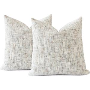 Textured Neutral Throw Pillow Covers 22x22 Inch Set of 2 Soft Woven Chenille Accent Boho Farmhouse Square Decorative Cushion Cases for Modern Home Decor Bed Couch Sofa Living Room