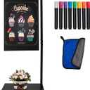 Pubell Chalkboard Signs with Stand, 43" x 18" Black Metal Easel, Double-Sided Hanging Outdoor Chalkboard Sign for Cafe Bar, Bistro, Florist, or Wedding (18.3" x 11.8")