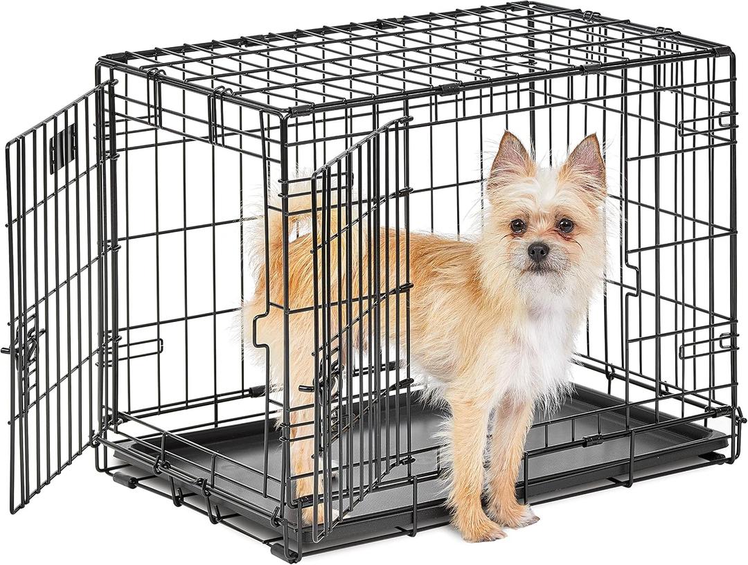 MidWest Homes for Pets 24-Inch LifeStages Crate for Small Breeds, 12-20 lbs, Double Door Folding Dog Crate with Divider Panel, Leak-Proof Tray & Secure Latch, Heavy-Duty & Easy to Assemble