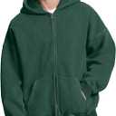 FAIABLE Mens Womens Double Zip Up Hoodie Oversized Acid Wash Hoodie Heavyweight Fleece Cotton Zipper Sweatshirt Vintage (Medium, Dark Green)
