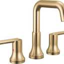 Delta Trinsic U-Spout Widespread Bathroom Faucet, Gold 3-Hole Bathroom Sink Faucet, Metal Push-Pop Drain Assembly, Champagne Bronze 3554-CZMPU-DST