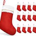 MNKXL 12PCS Christmas Stockings Bulk, Large 19 Inch Traditional Red & White Felt Stockings with White Cuff and Gold Trim, Christmas Stockings Bulk for Fireplace Mantel & Holiday Decorations