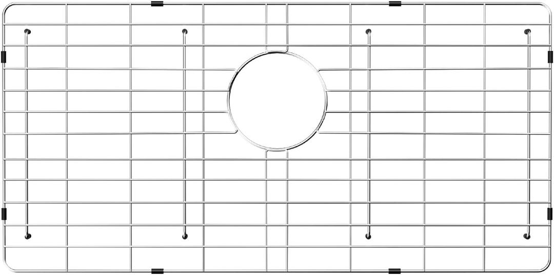 POPFLY 304 Stainless Steel Kitchen Sink Grid Protector, 24-1/4" 13-3/8" Sink Bottom Grate with Rear Drain for Single Bowl Kitchen Sinks, Scratch & Noise Protection, PF602613UWG24
