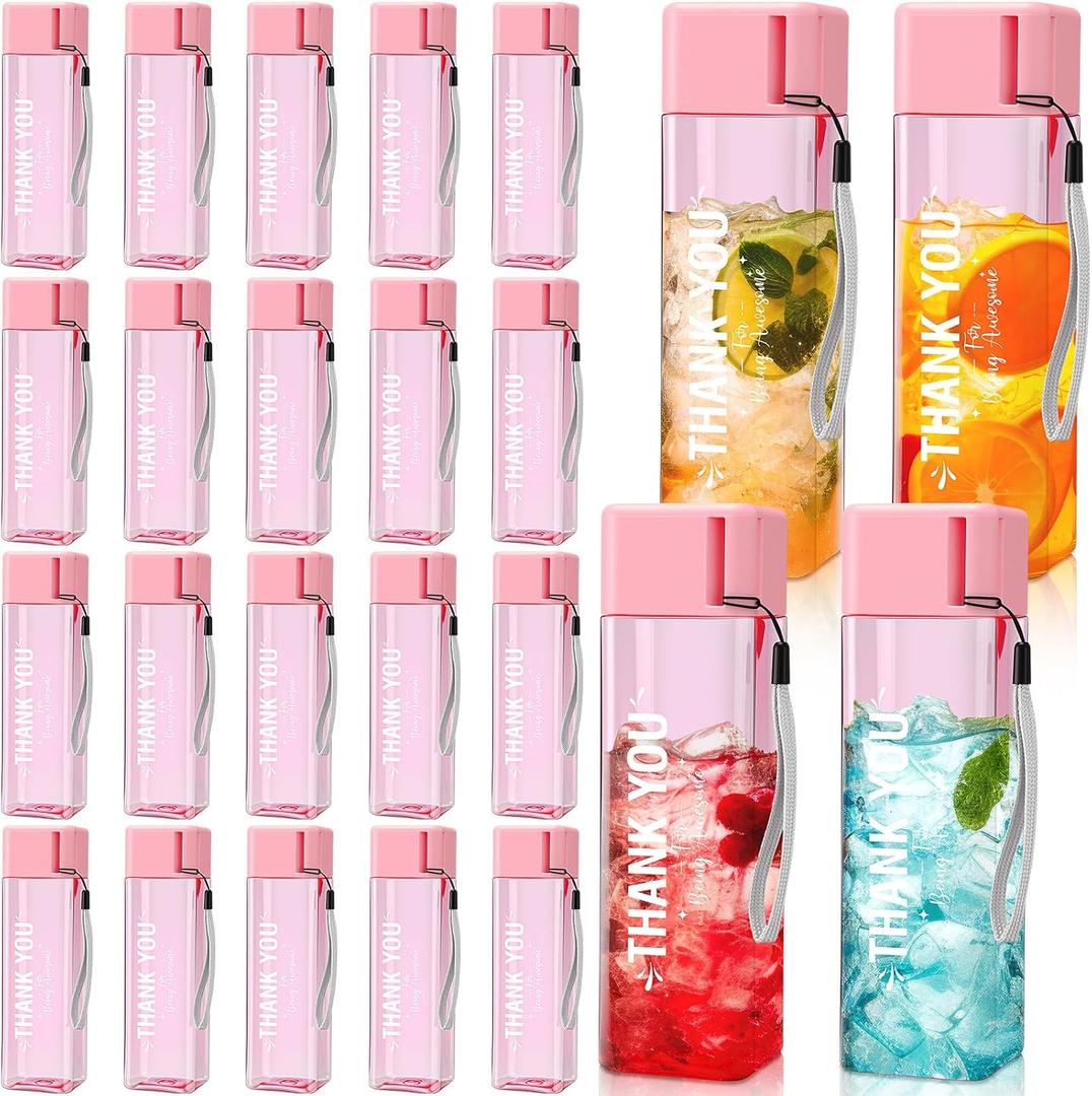 Maxdot 24 Pcs Thank You Water Bottles Bulk 17 oz Employee Appreciation Gifts Plastic Water Bottle Reusable Cup Inspirational Thank You Gift for Coworker Teacher Nurse Recognition Birthday(Pink)
