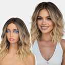 AISI HAIR 14 Inch Ombre Blonde Wigs for Women - Shoulder Length Wave Wig with Pre-Cut Lace Hairline, Middle Part Natural Wavy Bob Synthetic Heat Resistant Fiber for Daily and Party