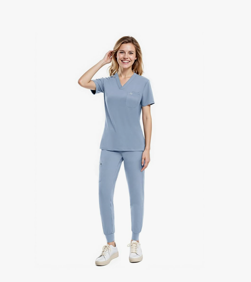 Scrubs for Women Set, V-Neck Scrub Top & Joggers Pants Sets, Slim Quick-dry Anti Wrinkle Yoga Waistband. Size Medium