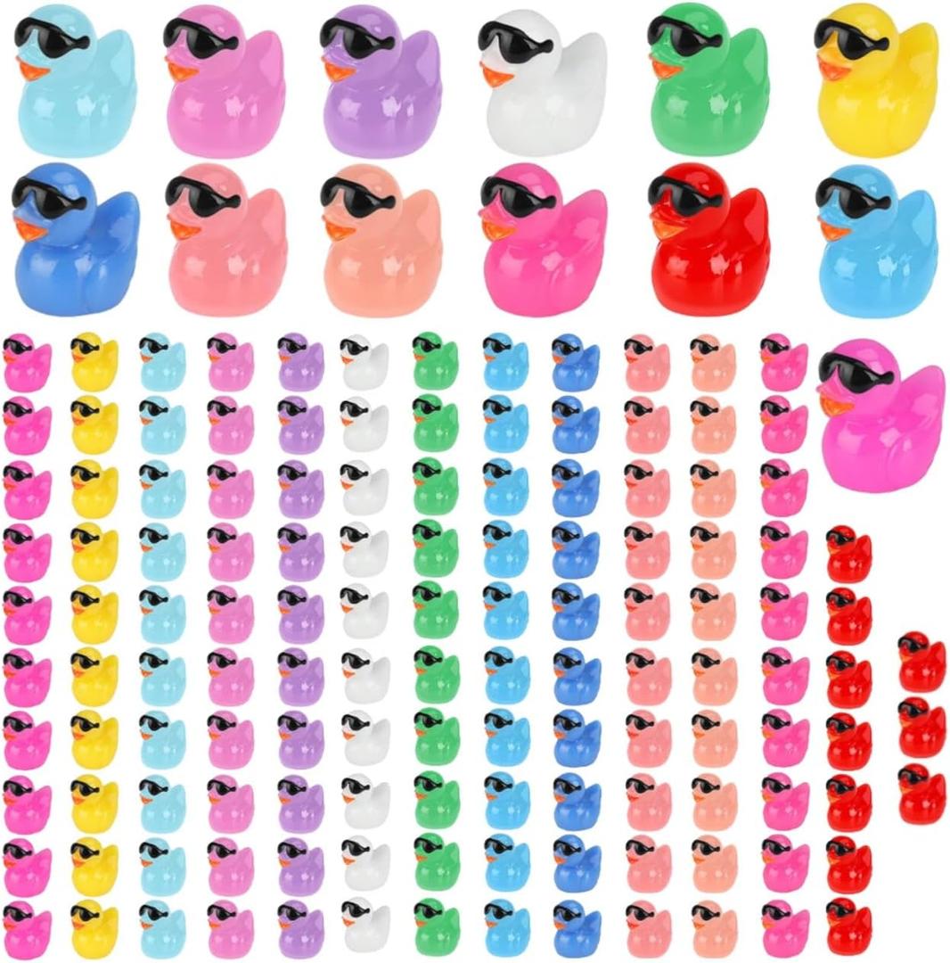HOTTuoHong Mini Ducks Bulk, Tiny Ducks, Mini Resin Ducks Miniature Duck Figures Ornament Little Ducks for Craft, Dollhouse, Home Decorations Birthday Party Gift (1, 130,Multicolor,Sunglasses)