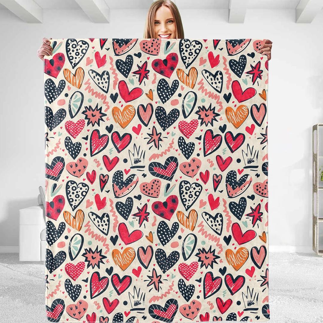 Funny Heart Theme Throw Blanket - Plush, Soft, Comfy, Lightweight, Warm, Fuzzy, for Animal Lovers, Flannel Blanket for Couch, Sofa, Travel, Bed, Office 50in60in