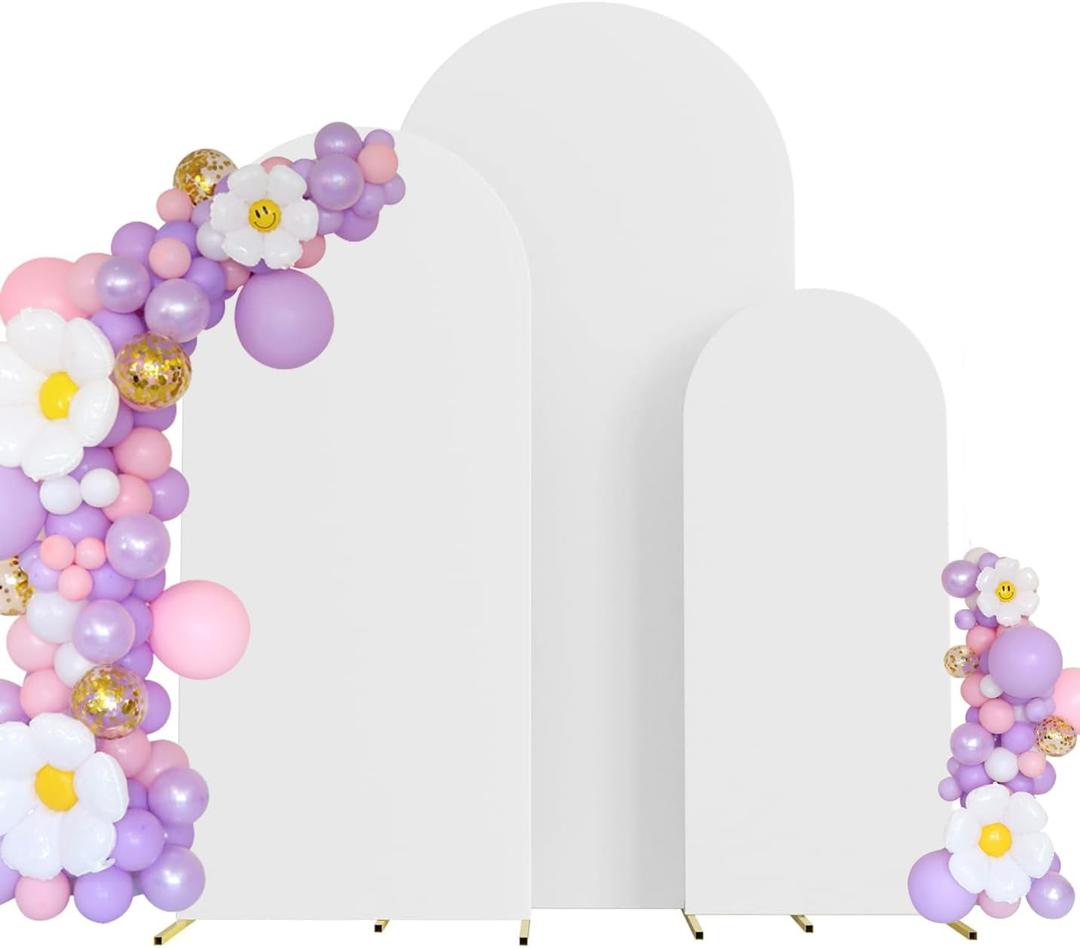 Set of 3 Wedding Arch Cover Spandex Fitted Stretchy Arch Stand Covers,2-Sided Round Top Chiara Backdrop Cover for Party Birthday Banquet Baby Shower Arch Decoration (4ft,5ft,6ft White)