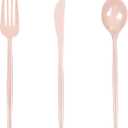 PULOTE 150PCS Pink Plastic Silverware - Plastic Cutlery Heavy Duty - Pink Utensils Set Disposable Include 50 Forks, 50 Spoons, 50 Knives for Wedding, Party & Mothers Day