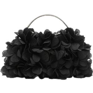 Evening Bag Clutch Purses for Women Elegant Solid Color Floral Satin Clip Women's Handbag Evening Bag(Black)