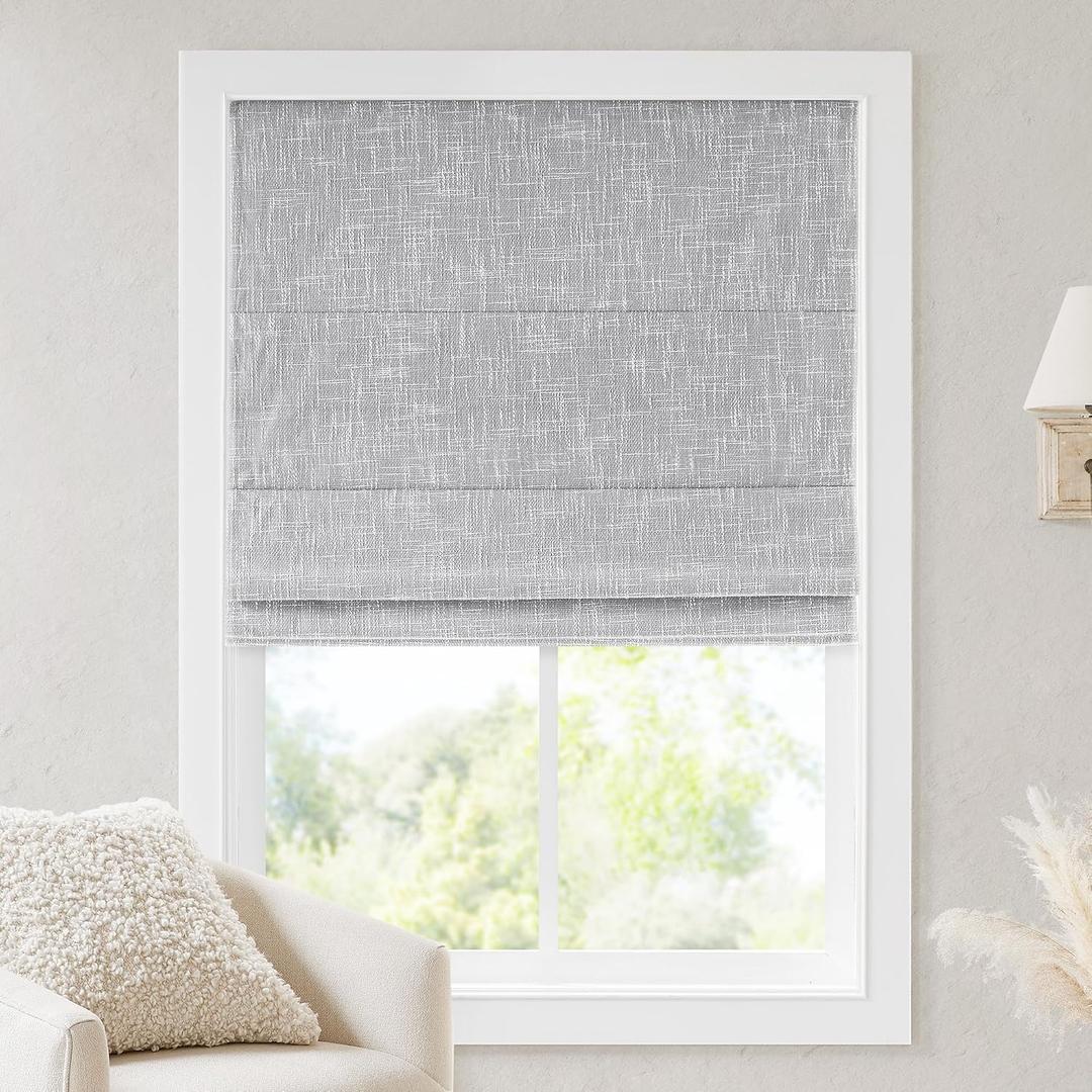 Madison Park Cordless Roman Shades, Blackout Window Blind Privacy Window Shades, Thermal Insulated Cordless Window Treatment for Bedroom, Living Room, Quincy, Single Panel 34" W x 64" H Light Grey