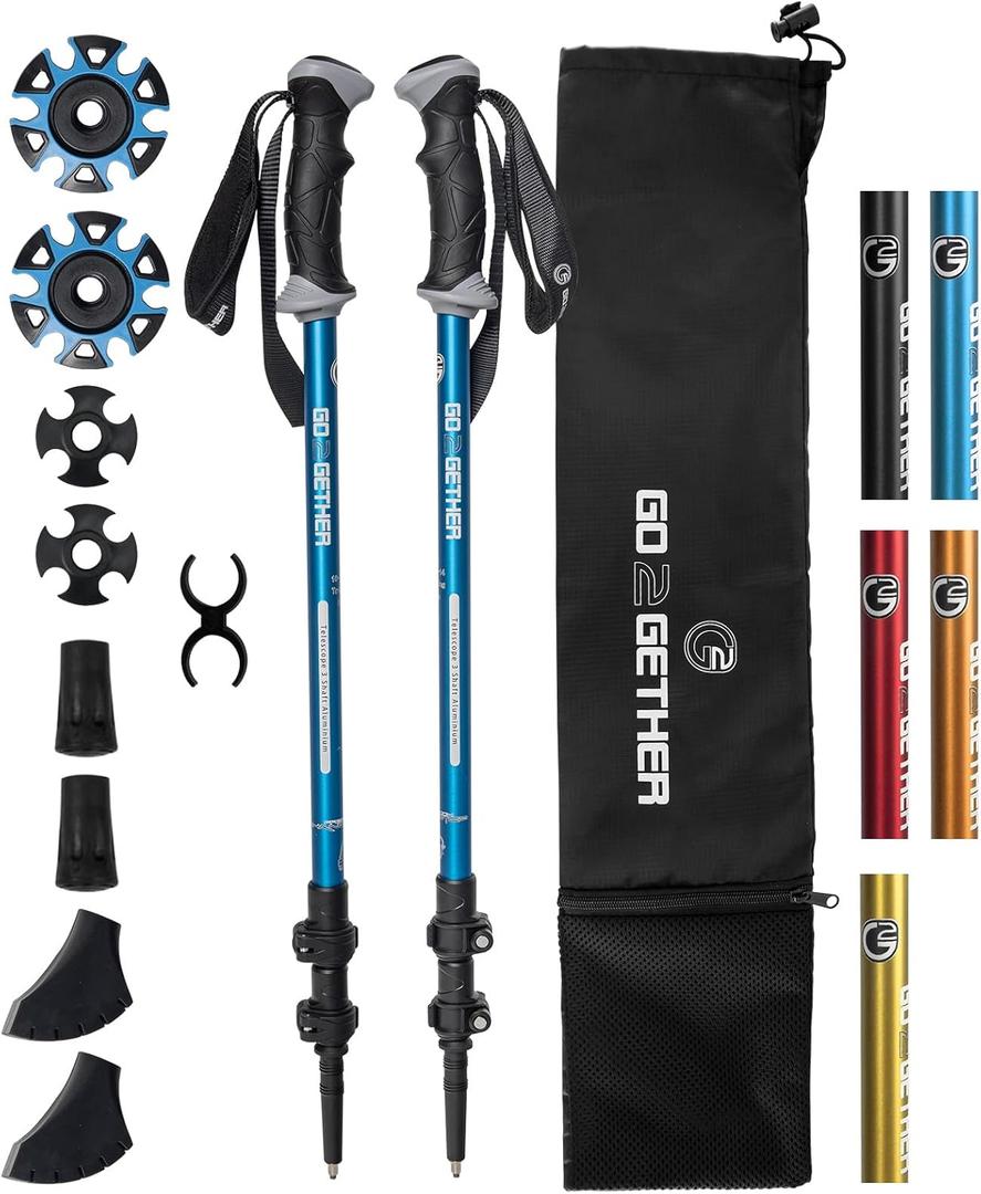 Aluminum Trekking Poles - Quick Adjustable Locks, Comfort Handle, Padded Strap, Snow Baskets - Walking Sticks Suitable for Hiking, Walking 