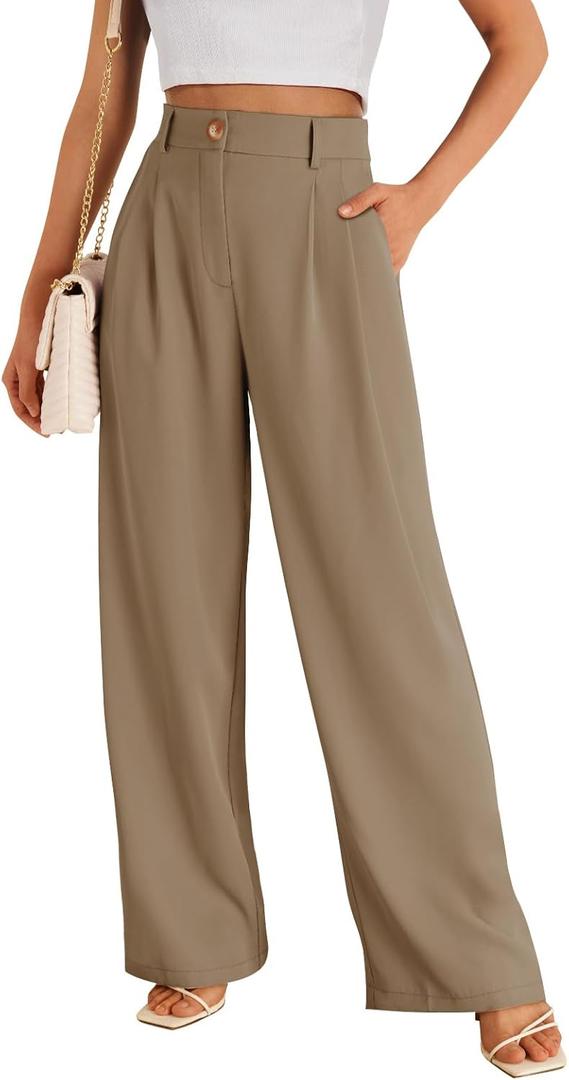 LILLUSORY Wide Leg Dress Pants Women's High Waisted Dressy Trousers (Large, Coffee)
