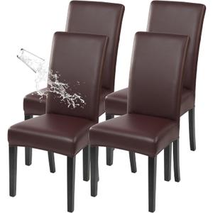 SearchI Waterproof PU Leather Dining Chair Covers Set of 4, Stretch Oilproof Parsons Chair Slipcovers Removable Washable Kitchen Chair Protector for Dining Room (Brown)