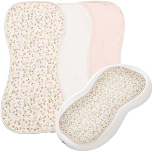 HOMBYS Changing Pad Liner Fits for Changing Pad, Washable Baby Changing Pad Cover Waterproof, 100% Cotton Muslin Changing Table Pad, 3 Pack, Cream White, Pink, Floral
