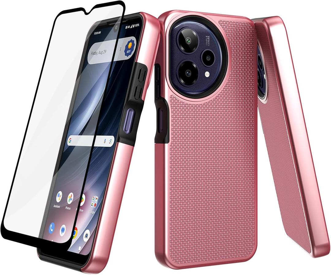 Ailiber for Cricket Icon Pro 2026 Phone Case, AT&T Motivate Pro 2 5G Case with Screen Protector, Dual Layer Shockproof, Silicone Bumper Non Slip Back, Heavy Duty Rugged Cell Phone Cover-Rose Gold