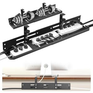 No Drill Under Desk Cable Management Tray, 17-30 Retractable Cord Organizer for Table, Clamp Mount Wire Basket, Power Strip Holder & Metal Cord Organizer for Office, Home