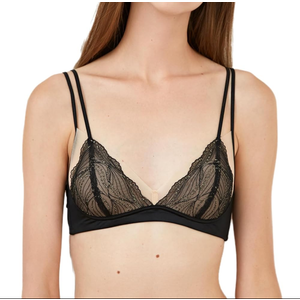 Women’s Embrace Lace Bra, Comfort Wireless Triangle Padded Bralette for AA-BCup Champagne(Size L), Black