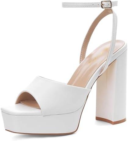 Elisabet Tang Chunky Heeled Platform Sandals for Women,4.7 Inch Block Heels with Open Toe Ankle Strap, Dress Shoes for Wedding Party Homecoming Travel