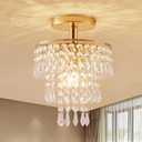 Modern Mini Crystal Chandelier, 3-Tier Raindrops Design Small Chandelier Light Fixture, Flush Mount Ceiling Light Fixture for Bedroom, Hallway, Living Room - E26 Base, Chandelier for Bedroom (Gold)