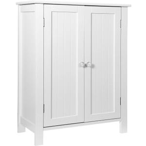 ZENY Bathroom Floor Storage Cabinet with Double Door + Adjustable Shelf, Wooden Organizer Cabinet for Living Room, Bathroom, Bedroom, Modern Home Furniture (White)