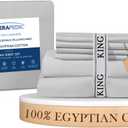 Therapedic 100% Egyptian Cotton King 6Piece Sheet Set – Naturally Cooling & Breathable Sateen, Preshrunk Garment Wash, 16" Deep Pocket Fitted Sheet, Bonus Pillowcases, Soft & Durable  Dove