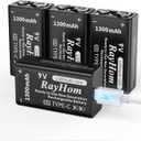 USB Rechargeable 9V Lithium Batteries - 4-Pack 9 Volt Li-ion Battery for Smoke Detector, with 2 USB-C 2-in-1 Charging Cable, High Capacity 1300 mAh, Quick Charges 2 Hours, Over 1000+ Cycles