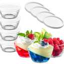 16pc Set of Small Glass Bowls with Airtight Lids - 8oz Stackable Custard Cups - 8 Clear Mise en Place Food Prep Bouillon Cups & Mixing Bowls + 8 Lids for Sauces Dips, Nuts Oats, Candy Dessert, Cereal.
