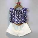 Baby Toddler Girls Summer Outfits 2-7 Years Kids Flower Print T-Shirt Sleeveless Top Belt Shorts Pants Set (Blue)