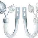 Leaf Shape Curtain Holdbacks Set of 2 Wall Mounted Window Drapery Metal Holdback Hooks for Living Room Bedroom White Brushed Gold