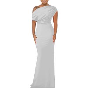 ZonJie Women's Formal Dress Sexy Elegant Short Sleeve Off Shoulder Bodycon Long Evening Party Wedding Guest Dresses (White, Large)