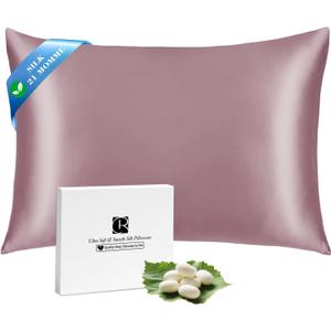 Ravmix Silk Pillow Cases with Zipper, 21momme Mulberry Silk Pillowcase for Hair Skin Health, Soft Smooth Breathable Cool Pillow Cover for Beauty Sleep with Gift Box 1PC(Queen 20"x30", Dark Pink)