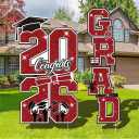 Graduation Yard Sign Class of 2026 Decorations, 4pcs Large Size Red and Black Congrats Grad 2026 Lawn Yard Sign with Stakes for High School College Indoor Outdoor Graduation Party Decor Supplies