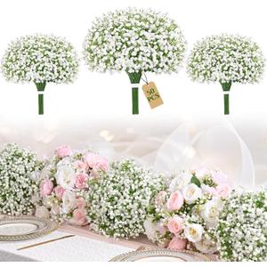 Yastouay 50 Pcs Babys Breath Artificial Flowers, White Baby Breath Flowers Artificial Bulk, Real Touch Fake Flowers Babys Breath Gypsophila for Wedding Home Party Bouquet Floral Arrangement Decor