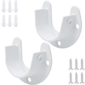 Biaungdo 1-1/4 Inch Stainless Steel Closet Rod End Supports, 2 Pcs White Heavy Duty Wardrobe Rod Brackets Closet Pole Sockets Flange Rod Holder, U-Shaped