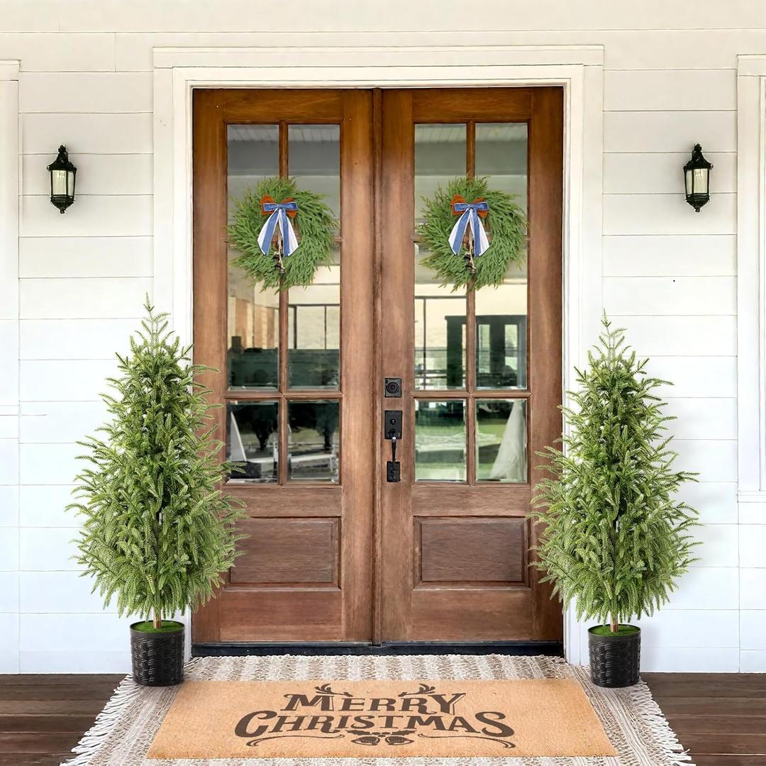Christmas Decorations - Outdoor Christmas Tree - 2 Pack 3FT Artificial Norfolk Pine Tree - Xmas Decor for Home Indoor Outdoor Entryway Party Living Room Office Porch