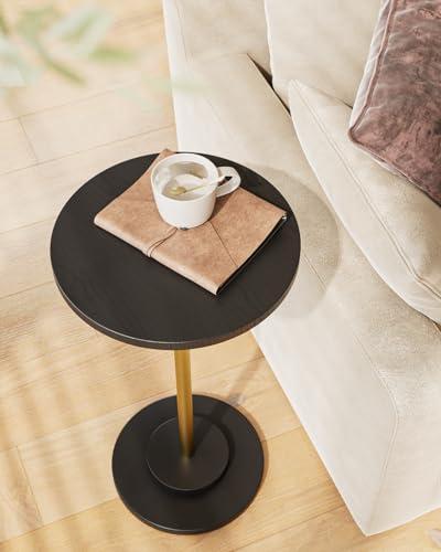 Masupu Drink Table, Round Side Table for Small Spaces, Pedestal Side Table, Small End Table with Metal Base, for Living Room, Bedroom, Bathroom, Black Gold