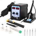 FEITA 8586 SMD Hot Air Rework Station 2 IN 1 Digital Soldering Iron & Heat Air Gun with 5 Solder Tips, 1 Solder Sucker, 1 Solder Wire, 1 Curved Tweezer, 3 Nozzles Kit