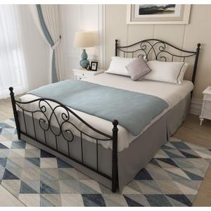 YALAXON Vintage Sturdy Metal Bed Frame with Headboard and Footboard Basic Bed Frame No Box Spring (Queen, Black)