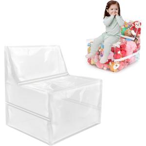 18-inch Clear Bean Bag Chair for Stuffed Animals Storage – 3 Hidden Zippers Toy Organizer,​Durable PVC Waterproof Material​