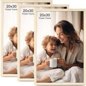 20x30 Frame Set of 3, Natural Wood Grain 20x30 Poster Frame Gallery Wall Poster Frame for Horizontal and Vertical Wall Mounting (3 pack,Natural)